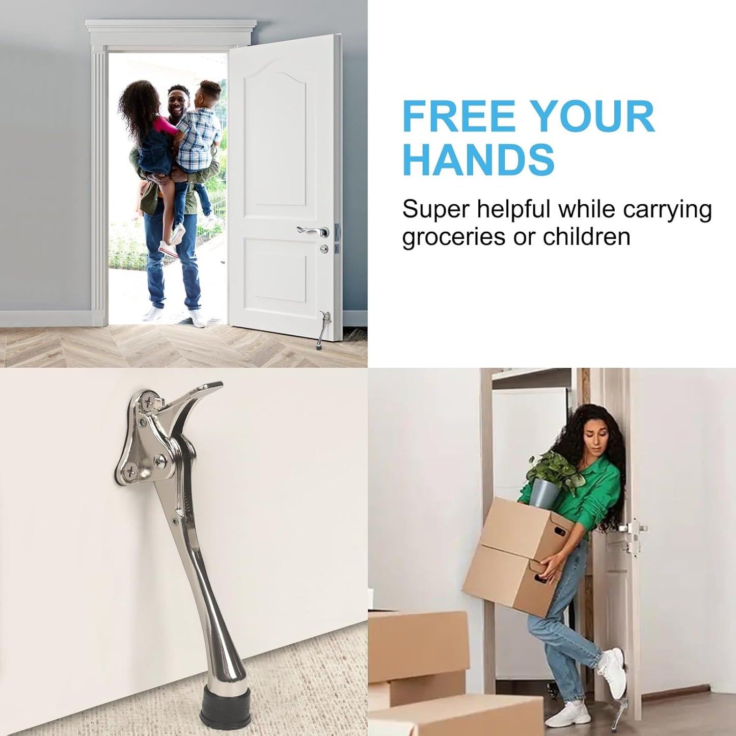 6 Inch Kick Down Door Stoppers for Bottom of Door, Heavy Duty Kickdown Door Stop, One Touch Kick Down Door Stoppers 1 Pack Satin Nickel