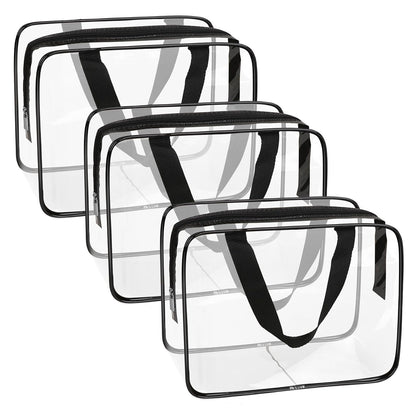 APREUTY Clear Makeup Bags, TSA Approved 3 Pcs Large Cosmetic Makeup Bags Set Clear PVC with Zipper Handle Portable Travel Luggage Pouch Airport Airline Vacation Organization (Black)