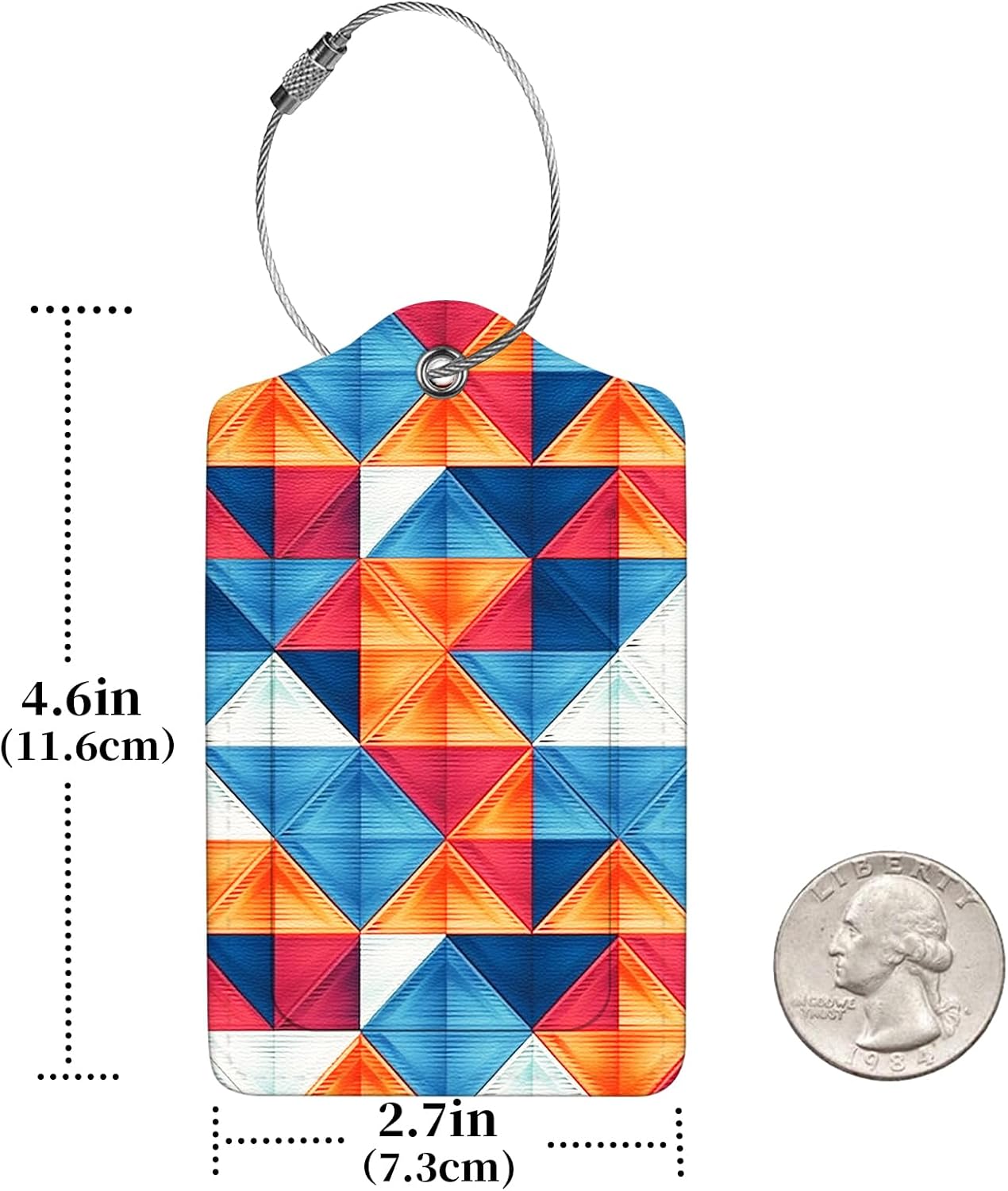 2 Pcs Luggage Tags for Suitcases,PU Leather Cruise Ship Luggage Tags with Privacy Cover Label Address Card and Durable Metal Ring Suitable for Men Women Handbags Backpacks,Colorful Triangles