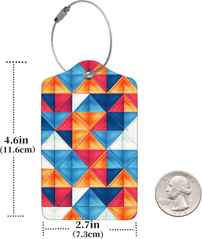 2 Pcs Luggage Tags for Suitcases,PU Leather Cruise Ship Luggage Tags with Privacy Cover Label Address Card and Durable Metal Ring Suitable for Men Women Handbags Backpacks,Colorful Triangles