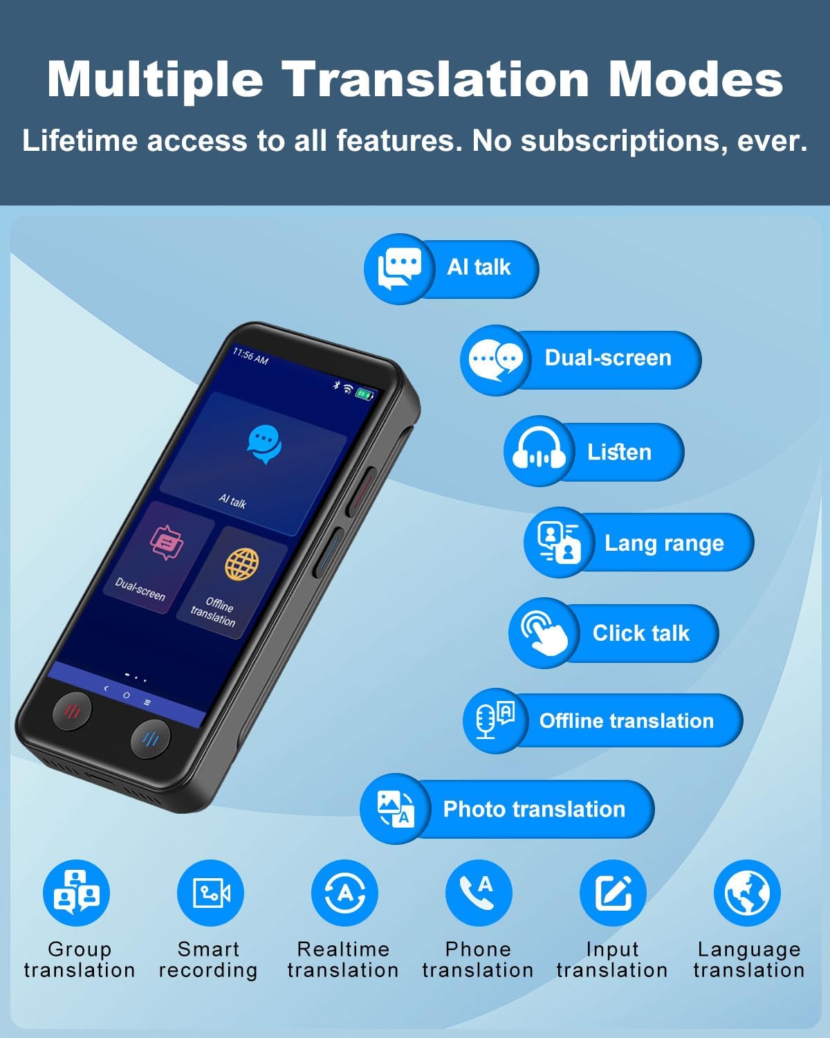 Language Translator Device No WiFi Needed, Dual Screen Real Time Translator Two Way Voice Translation with 139 Languages Online, Offline&Recording&Photo＆Text&Group Translation for Business Travel