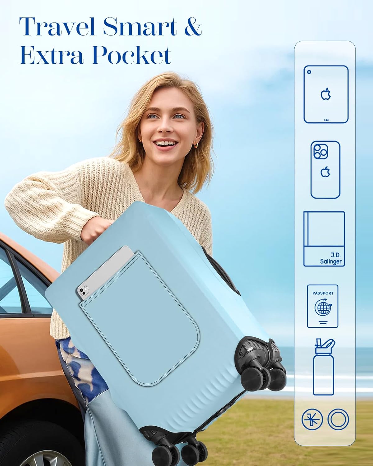 Slohif Luggage Cover for Suitcase Tsa Approved Protector - Luggage Sleeve Suit Case Cover Travel Stretch Large Baggage Case Protective Washable Fit 30-32 Inch Light Blue