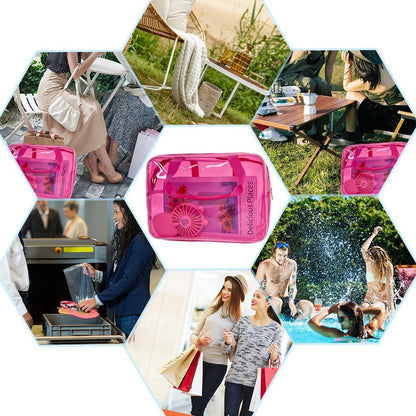 Travel Clear Waterproof PVC Bag, Toiletry Carry Pouch Makeup Artist Bag, Makeup Bags with Zipper Handle Straps, Tote Bag Pink