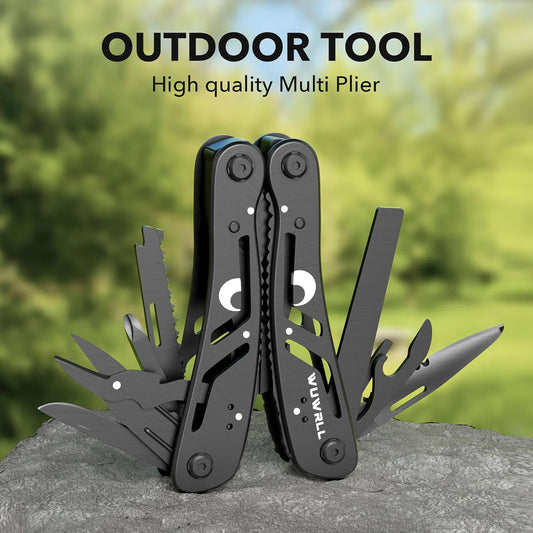 26-in-1 Multitool，Professional Stainless Steel Multi Tools ，Multitool Pliers Pliers Pocket Knife with Heavy Duty Screwdriver Sleeve, Replaceable Bits Multitools for Outdoor, (black)