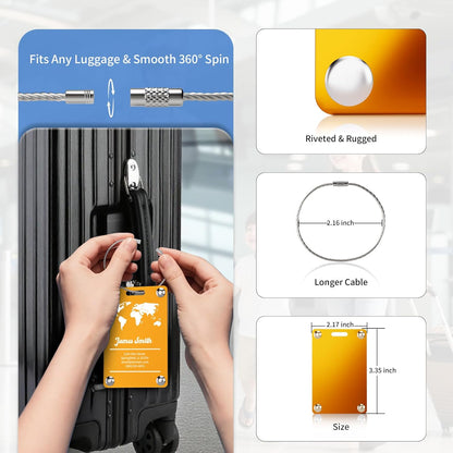 3 Pack Personalized Luggage Tags for Suitcases, Handmade Engraved Stainless Steel Custom Luggage Tags for Cruise Travel with Stainless Loop, Suitcase Identifier Metal Name Baggage Tag