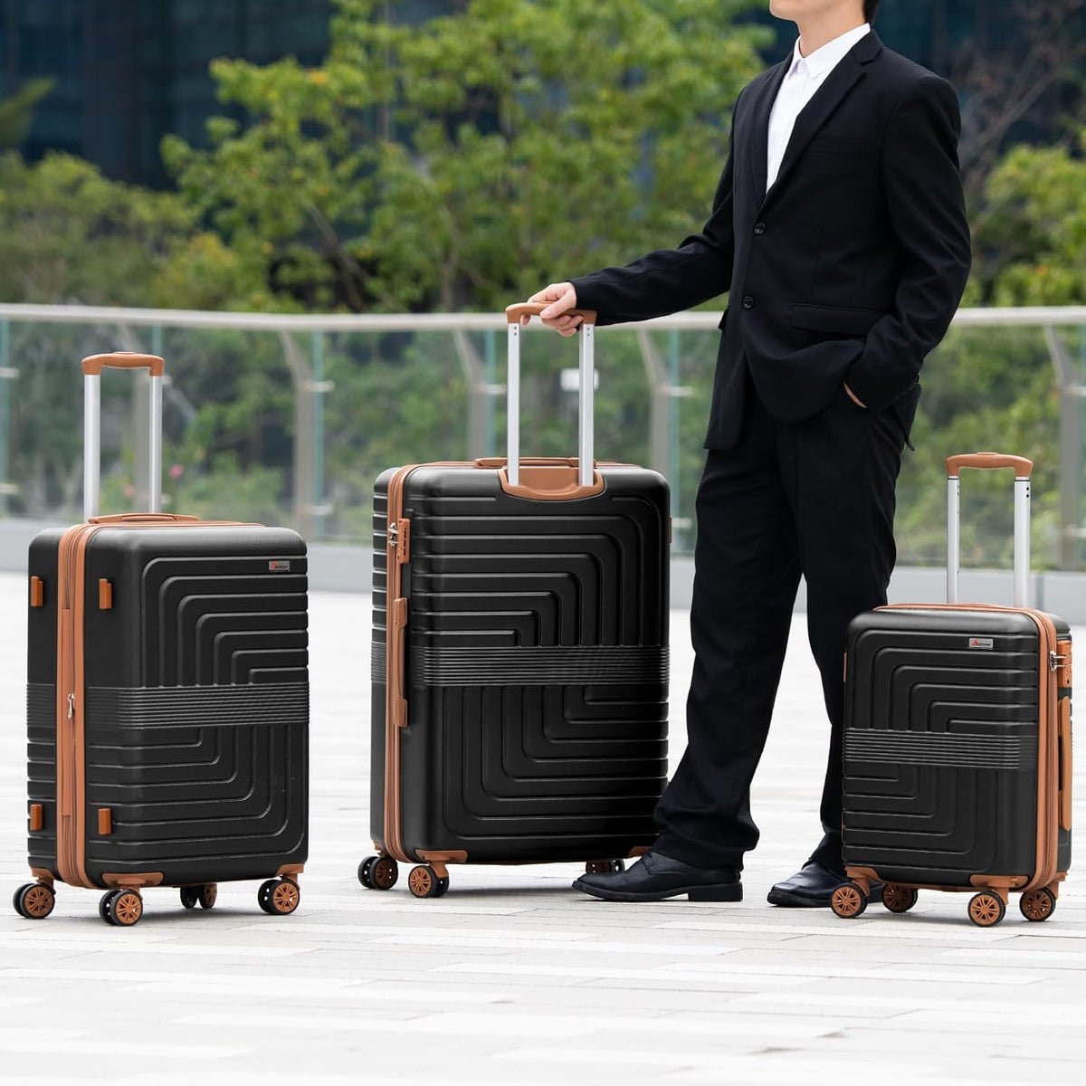 Romswi Luggage Sets 3 Piece Expandable PC+ABS Suitcases, Durable Hardshell Lightweight Suitcase Set with TSA Lock Dual Spinner Wheels, 21/24/28 Inch,Black