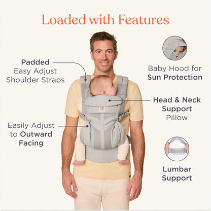 Ergobaby Omni Classic Baby Carrier Newborn to Toddler - Breathable Baby Carriers for Summer - All-Position Carrier with Lumbar Support (7-45 Pounds), Mesh, Pearl Grey