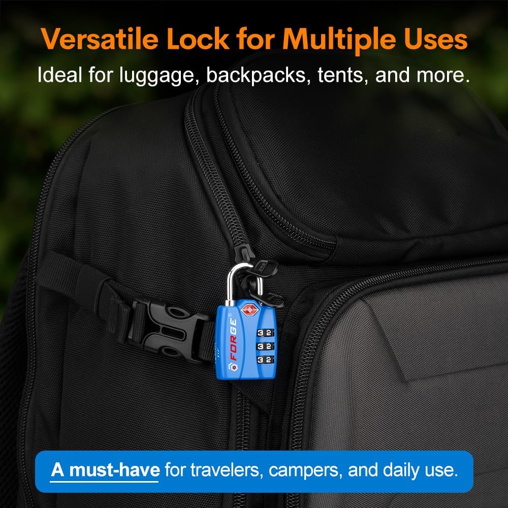 Forge Luggage Locks TSA Approved 4 Pack 4 Colors, Small Combination Lock with Zinc Alloy Body, Open Alert, Easy Read Dials, for Travel Suitcase, Bag, Backpack, Lockers.