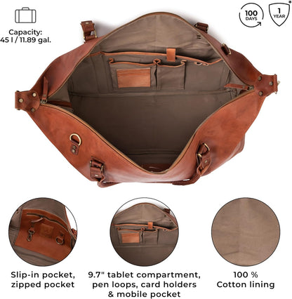 Berliner Bags Vintage Leather Duffle Bag München for Travel or the Gym, Overnight Bag for Men and Women - Brown (Cognac)