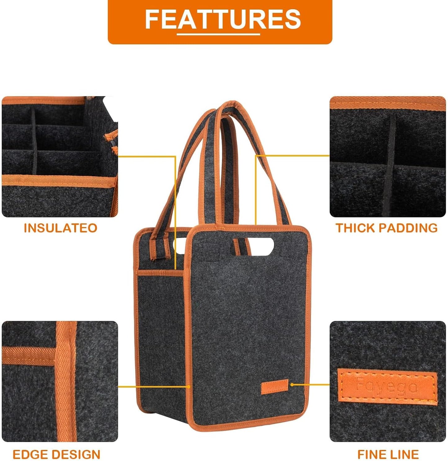 2 Pack 6 Bottle Wine Tote Bag, Insulated Thermal Padded Wine Carrier Tote, Reusable Wine Bags for Wine Bottles Travel, Camping and Picnic, Perfect Wine Lover Gift