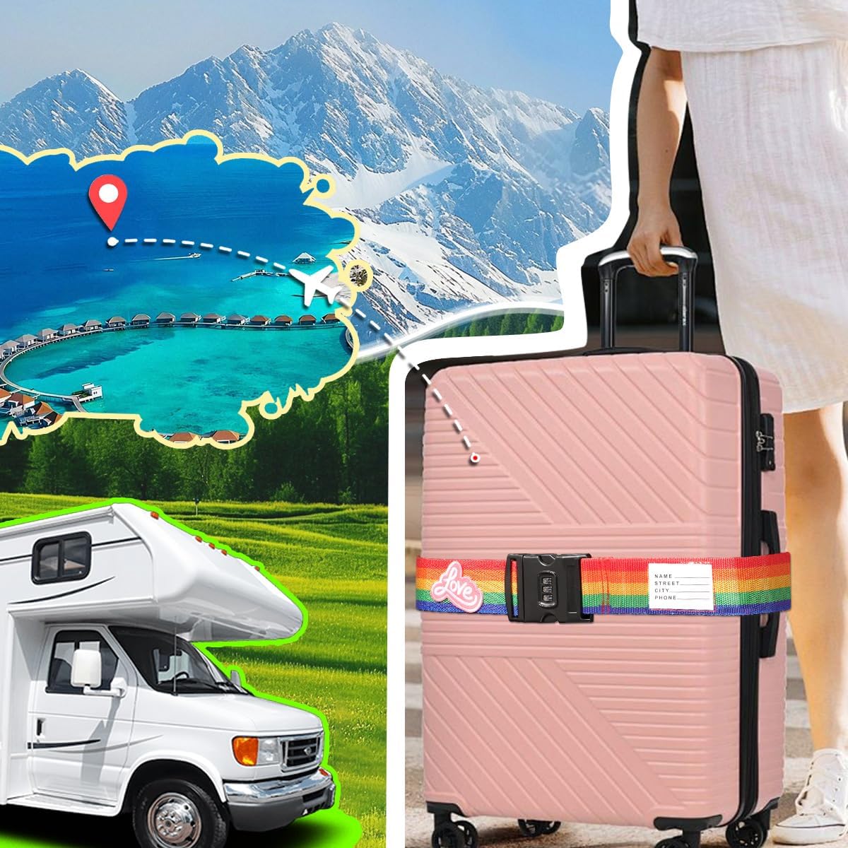 Adjustable Luggage Straps with Combination Lock – 4 Pack Bright Colors, Quick-Release Buckle, Secure Travel Luggage Straps for Added Safety（Multicolour）