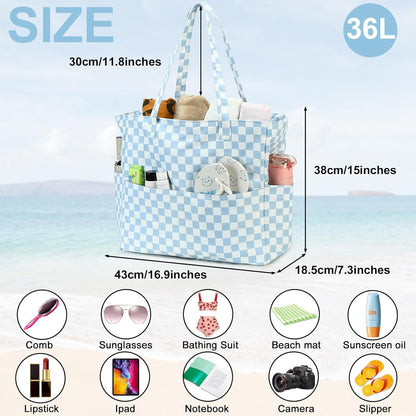 CAMTOP Waterproof Beach Tote Bag for Women Girls with Zipper Foldable Sandproof Pool Swim Bag Travel Carry On Gym