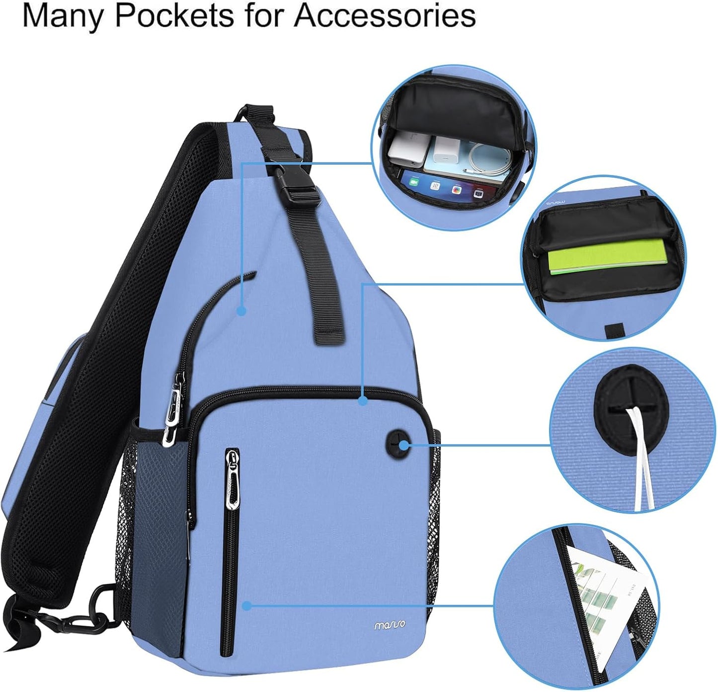 MOSISO Sling Backpack Bag, Crossbody Shoulder Bag Travel Hiking Daypack Chest Bag with Front Square Pocket&USB Charging Port