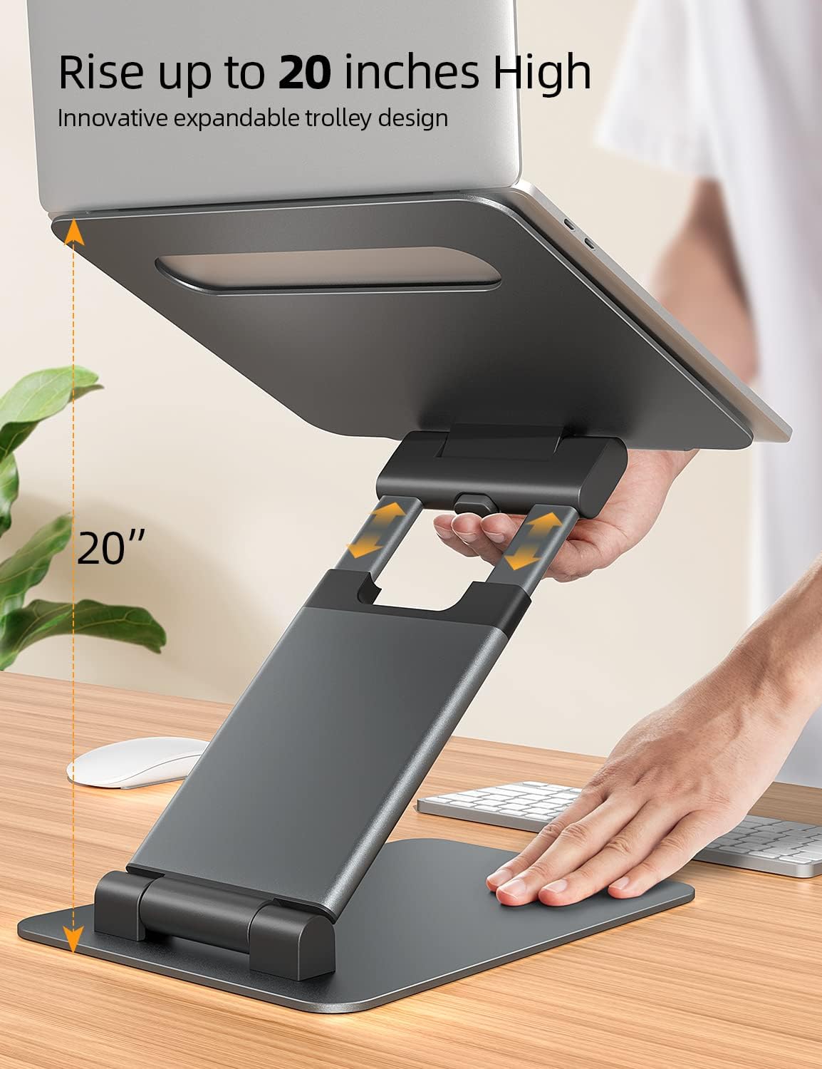 Nulaxy Height Adjustable Laptop Stand for Desk, Dual Foldable Aluminum Computer Riser, Pull Out Design Ergonomic Sit to Notebook Holder Convertor, Compatible with All 10-17" Laptops, Tablets, Gray