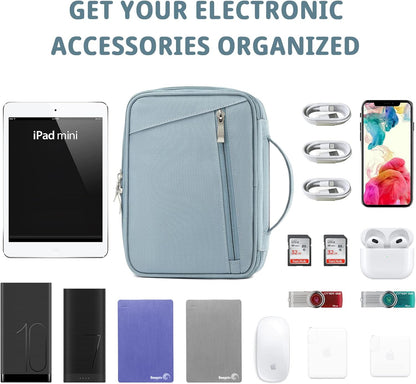 mygreen Electronics Travel Organizer, Watreproof Electronic Accessories Case Portable Double Layer Cable Storage Bag for Cord, Charger, Flash Drive, Phone, Ipad Mini, SD Card, Gifts for Him Grey Blue