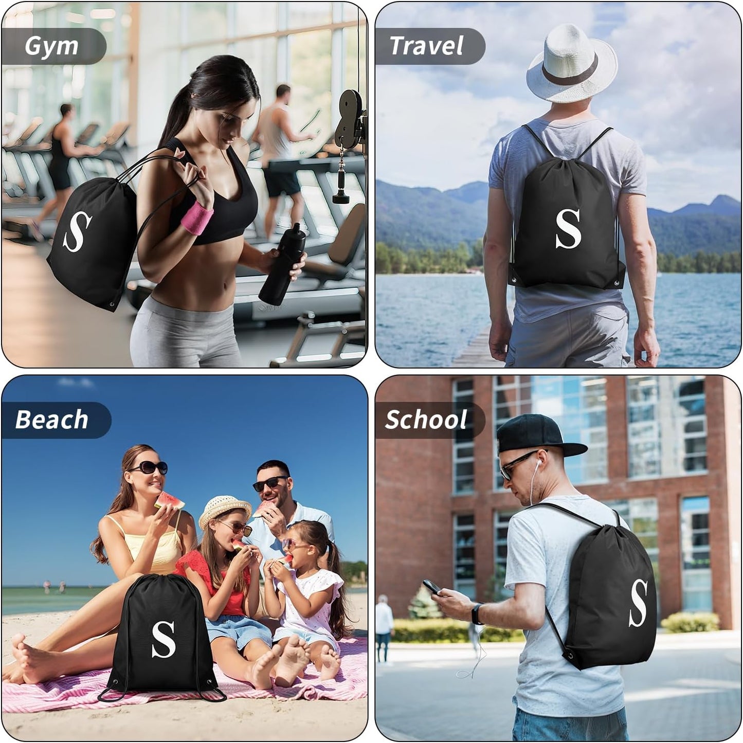 ZOMFELT 6Pcs Drawstring Backpack Drawstring Gym Bags, Foldable Draw String Backpack with Multiple Colors and Letters, Lightweight Polyester Cinch Bag for Gift, Beach, Sports, Travel, Swim (Letter S)