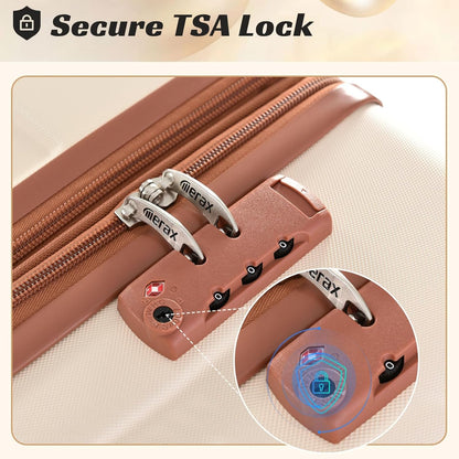 Merax 24 Inch Expandable Checked Luggage, Hardshell ABS Medium Suitcase with Spinner Wheels, TSA Lock, Lightweight Durable Travel Suitcase for Men Women(White Brown)