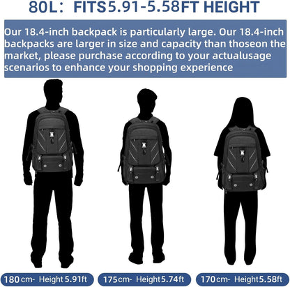 18.4 Inch Large Travel Backpack with Shoe Compartment,80L Water Resistant Anti Theft Backpacks with USB Charging Port,Carry on Flight Approved Laptop Bag Multiple Backpack (Fits above 5.91 ft height)