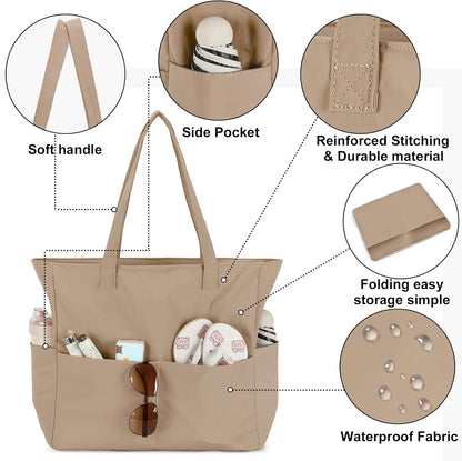 Waterproof Beach Tote Pool Bags for Women Ladies Extra Large Gym Tote Carry On Bag With Wet Compartment for Weekender Travel