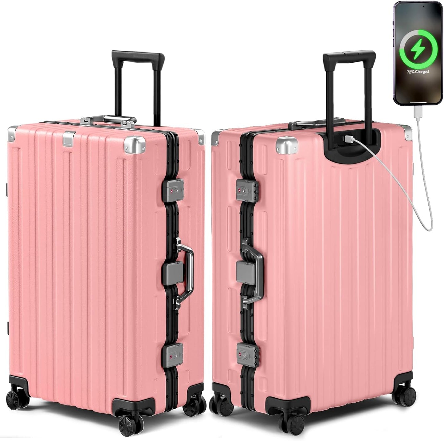 Krute Large Luggage 28 inch Zipperles Suitcase With Spinner Wheels USB Charger Hardside PC Aluminum Frame Luggages Checked Suitcases with TSA Lock (1 Piece)