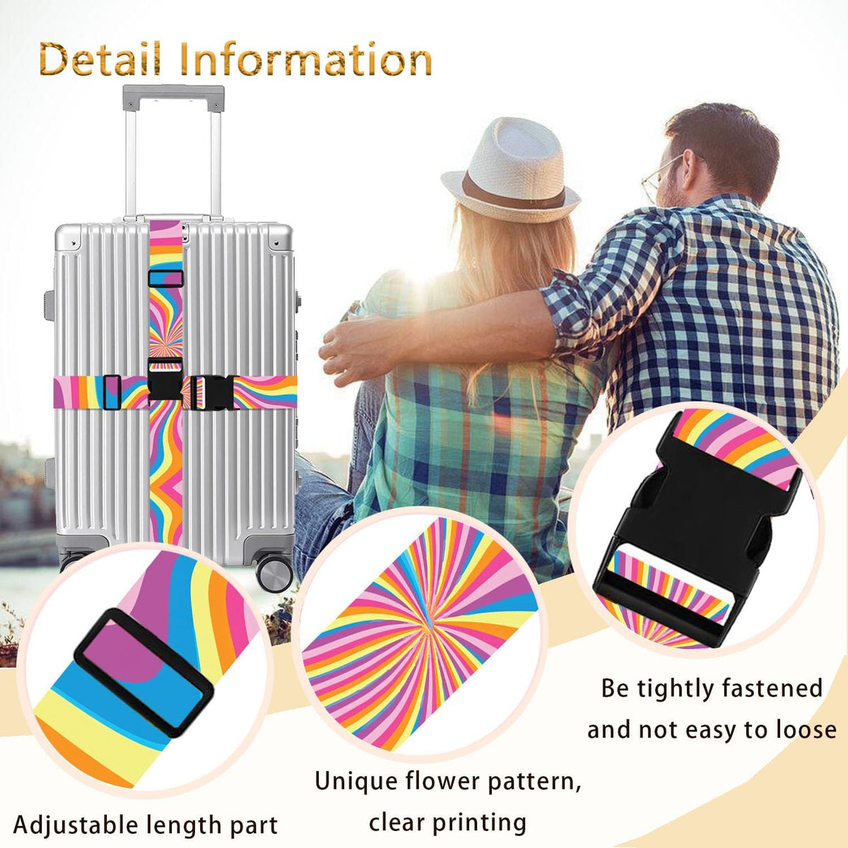 Luggage Straps for Suitcases TSA Approved, Luggage Identifiers for Suitcase, Adjustable Suitcase Strap for Baggage Security with Cute Patten, Travel Necessary Accessories 2Pack (Rendering)