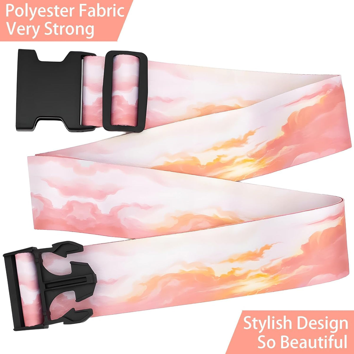 Pink Clouds Luggage Straps for Suitcases, Adjustable Luggage Travel Belts to Keep Luggage Security While Travel, Strong Polyester Fabric, Easy-to-Recognize Stylish Design Travel Accessories, 2 Pack