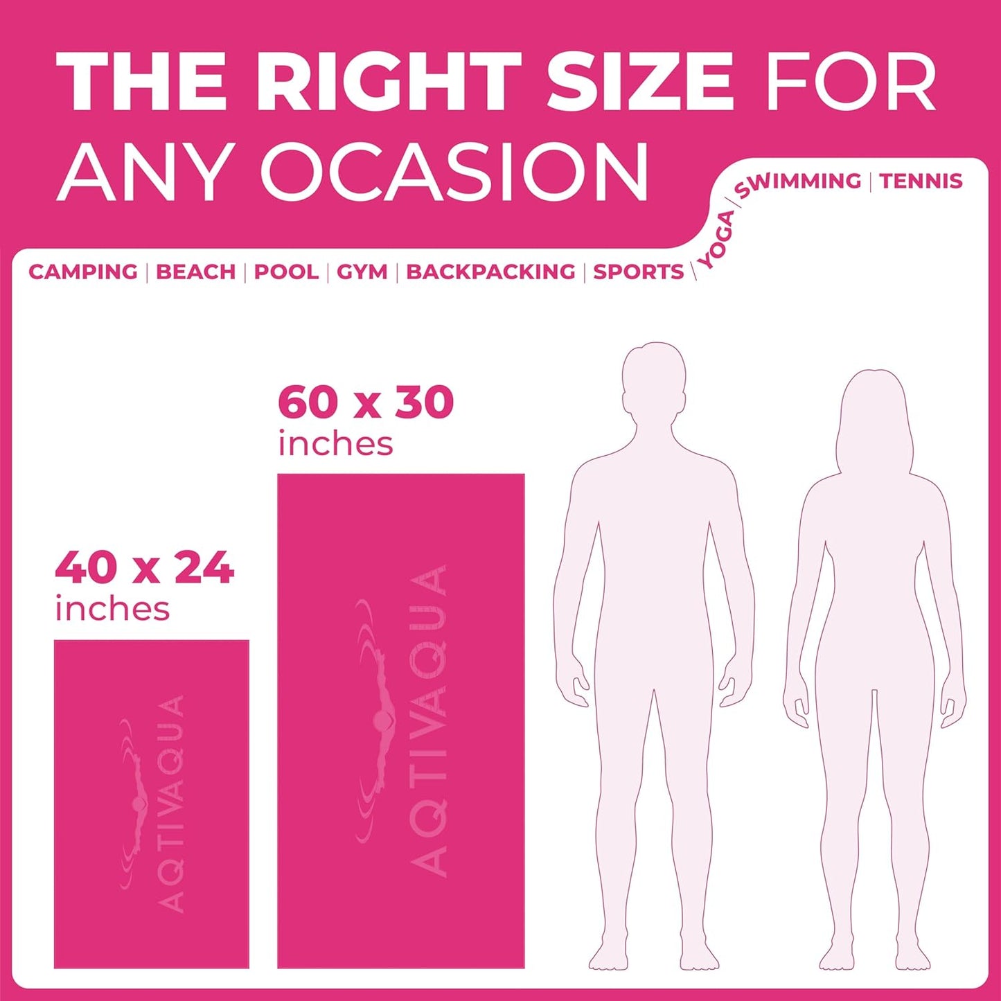 AqtivAqua Quick Dry Towel - Lightweight Microfiber Travel Towel w/Bag - Fast Drying Towel Set for Camping, Beach, Pool, Gym, Backpacking, Sports, Yoga & Swim Use, Hiking (Pink, M:24"x40")