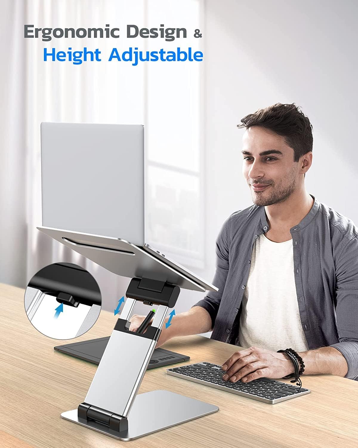 Nulaxy Laptop Stand, Ergonomic Sit to Stand Laptop Holder Convertor, Adjustable Height from 2.1" to 13.8", Supports up to 22lbs, Compatible with MacBook, All Laptops Tablets 11-17" - Silver