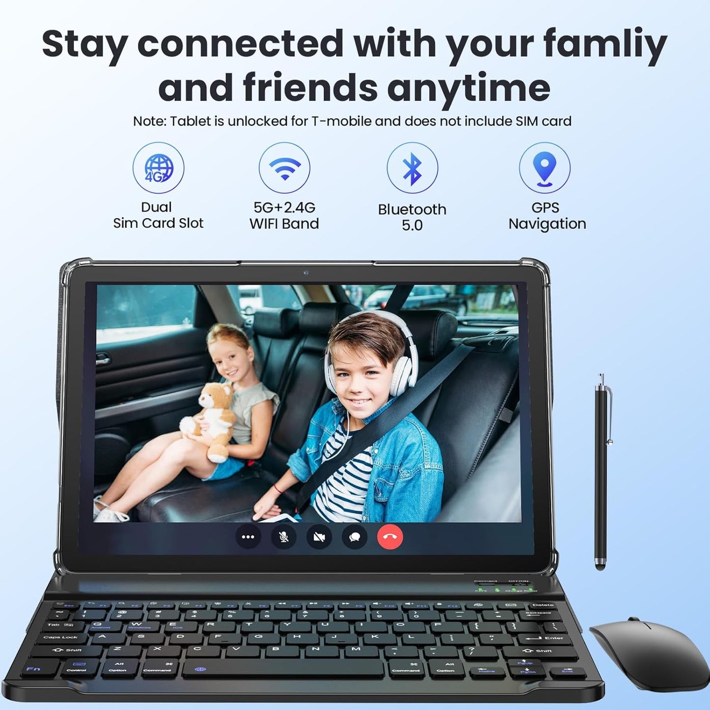 11 Inch Tablet, Android 14 Tablet with Sim Card Slot, 128GB+16GB+1TB Expandable, 2.0Ghz Octa-Core, 8000mAh Battery, Incell Screen, 21+8MP Dual Camera, 5G WiFi, Tableta with Keyboard/Mouse/Case, Gray