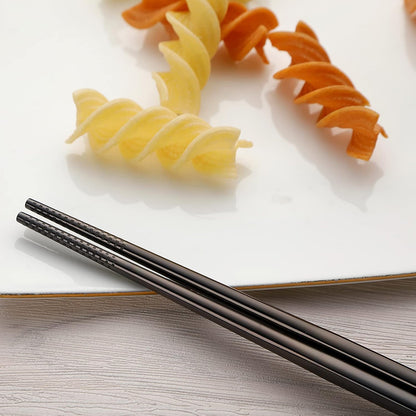 DEVICO Camping Utensils, Portable Travel Utensils with Case, Stainless Steel Reusable Silverware for Lunch Adult, 5Pcs Cutlery Set Includes Knife Spoon Fork Chopsticks and Case (Black)