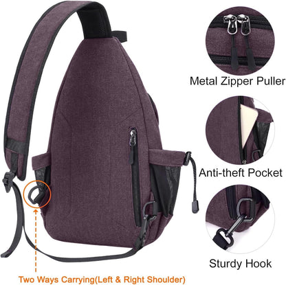 MOSISO Sling Backpack,Canvas Crossbody Hiking Daypack Bag with Anti-theft Pocket, Rose Brown