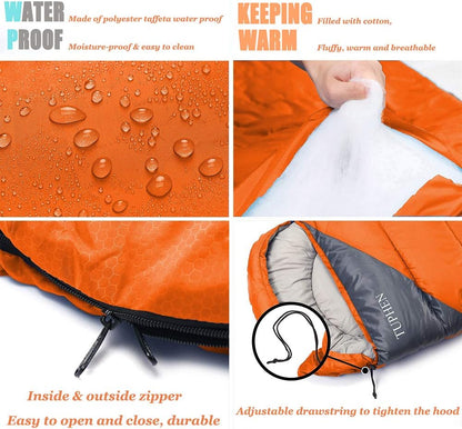 tuphen- Sleeping Bags for Adults Kids Boys Girls Backpacking Hiking Camping Microfiber Liner, Cold Warm Weather 4 Seasons Indoor Outdoor Use, Lightweight & Waterproof