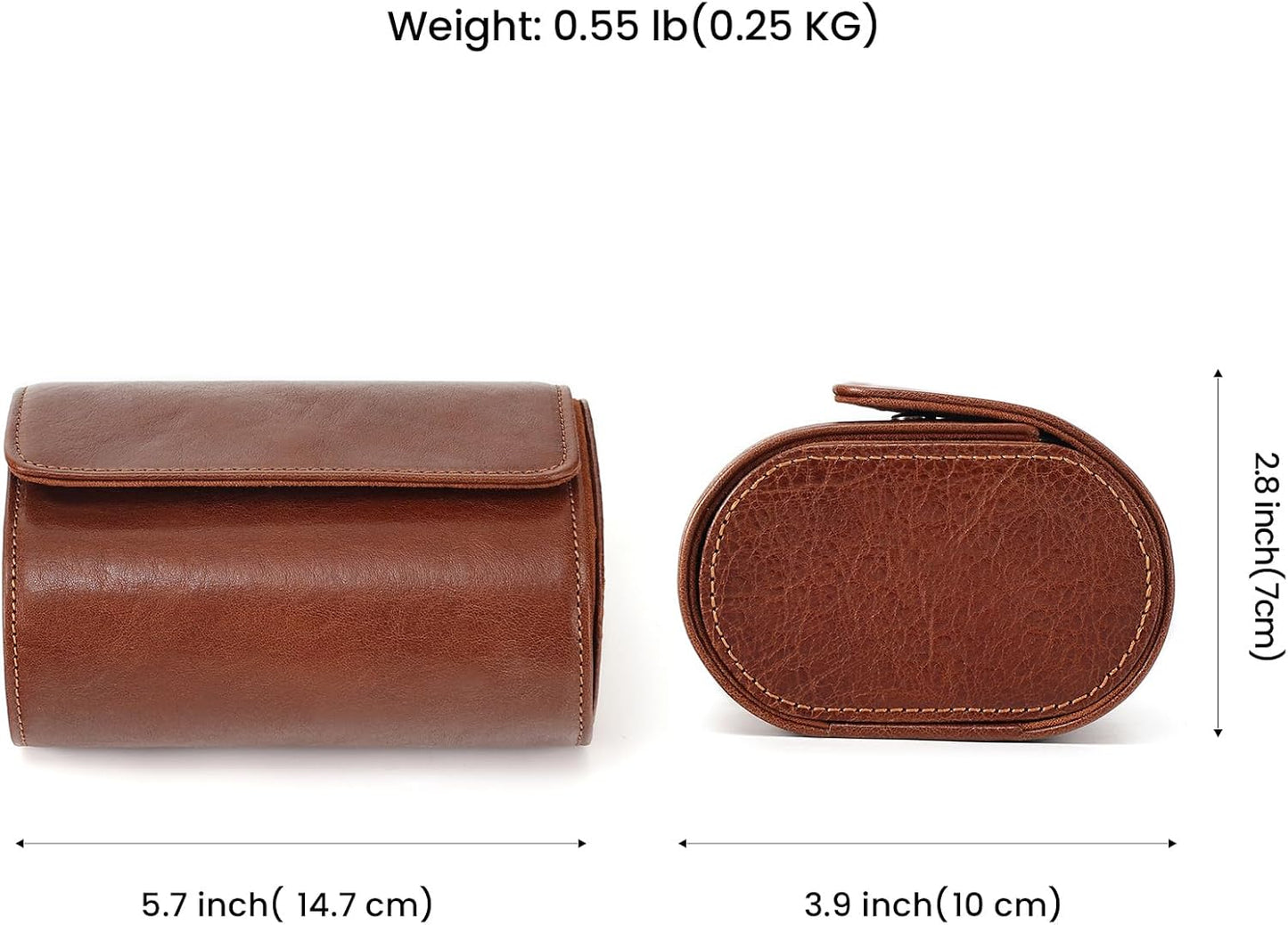 JOYIR Genuine Leather Watch Roll for 2 Watches | Double Watch Travel Case Organizer with Pillows | Portable Storage & Display for Men & Women | Ideal Gift for Father's Day, Birthday