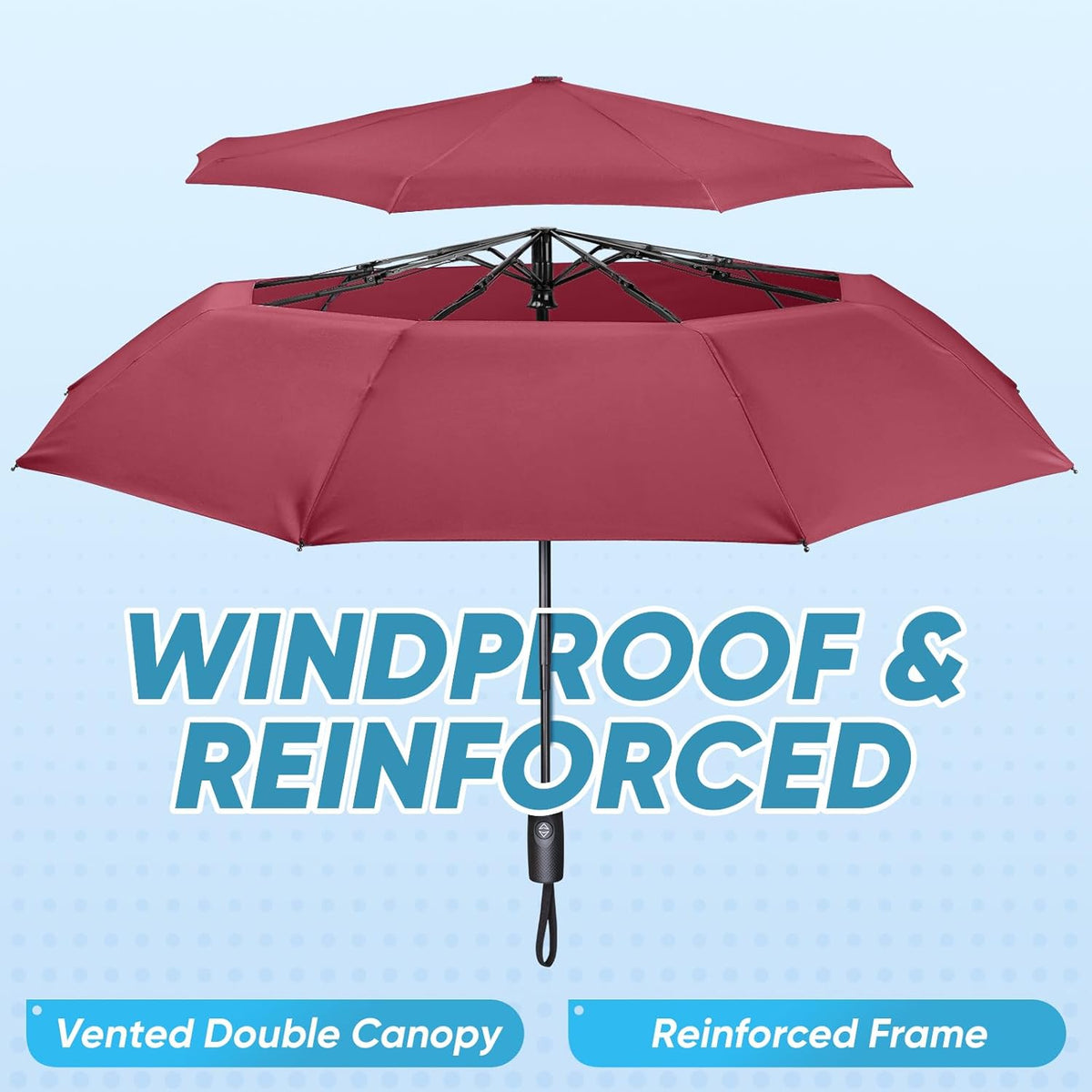 PTEROMY Windproof Compact Travel Umbrellas for Rain and Sun, Withstands 85MPH Winds Auto Open Close Folding Umbrella with Ergonomic Handle, Quick Dry Canopy for Commuting or Backpack