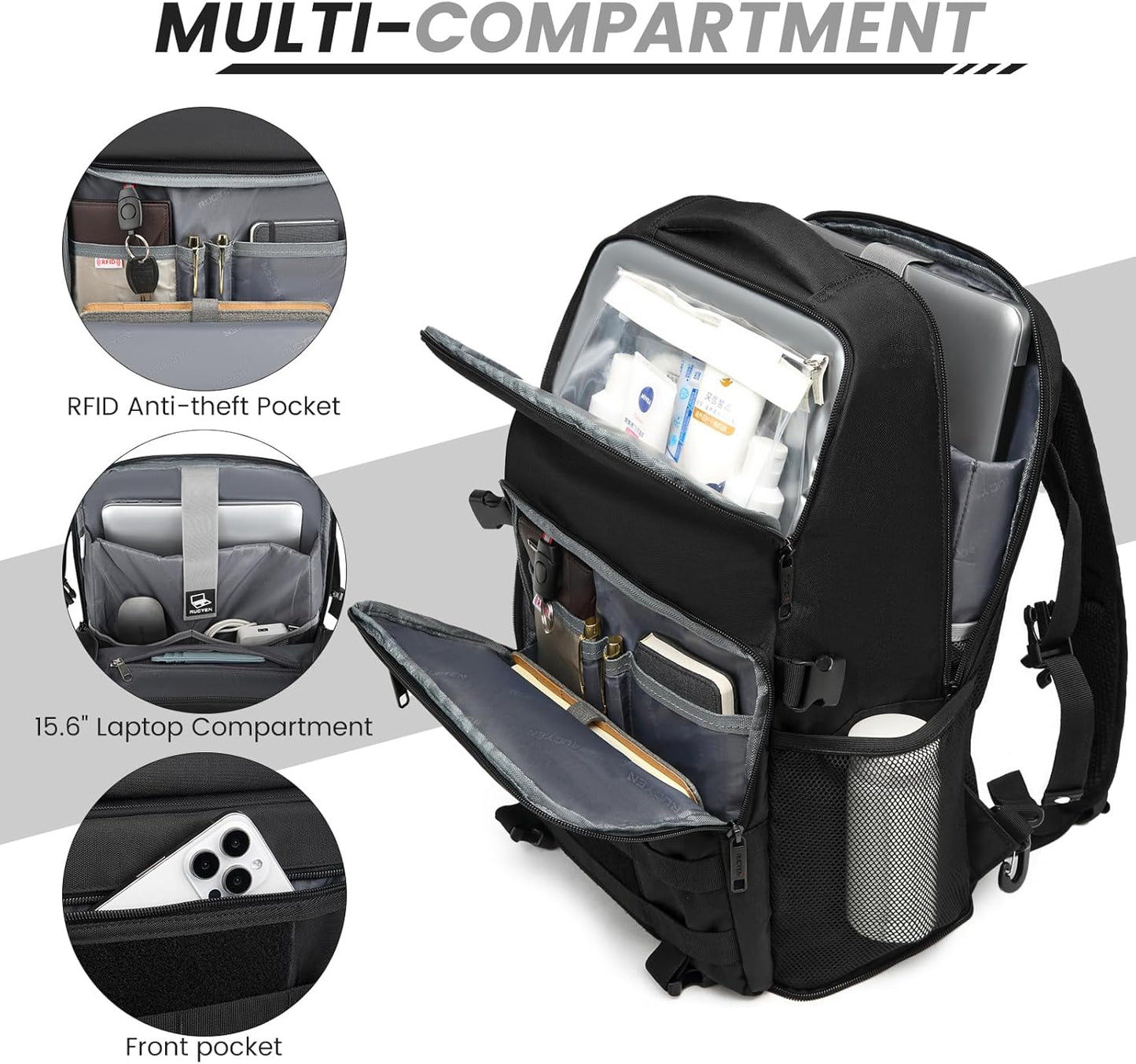 Lunch Backpack, Insulated Cooler Backpack Removable Lunch Box for Men Women, 15.6 Inches RFID Blocking Laptop Backpack Lunch Bag for Work Travel Black