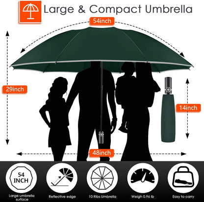 Bodyguard Inverted Umbrella - Large Windproof for Rain & Sun, Compact Reverse With Reflective Stripe, Teflon-Coated for Women Men, Travel Folding With Cover Bag