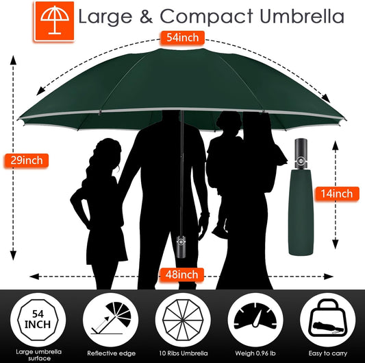 Bodyguard Inverted Umbrella - Large Windproof for Rain & Sun, Compact Reverse With Reflective Stripe, Teflon-Coated for Women Men, Travel Folding With Cover Bag