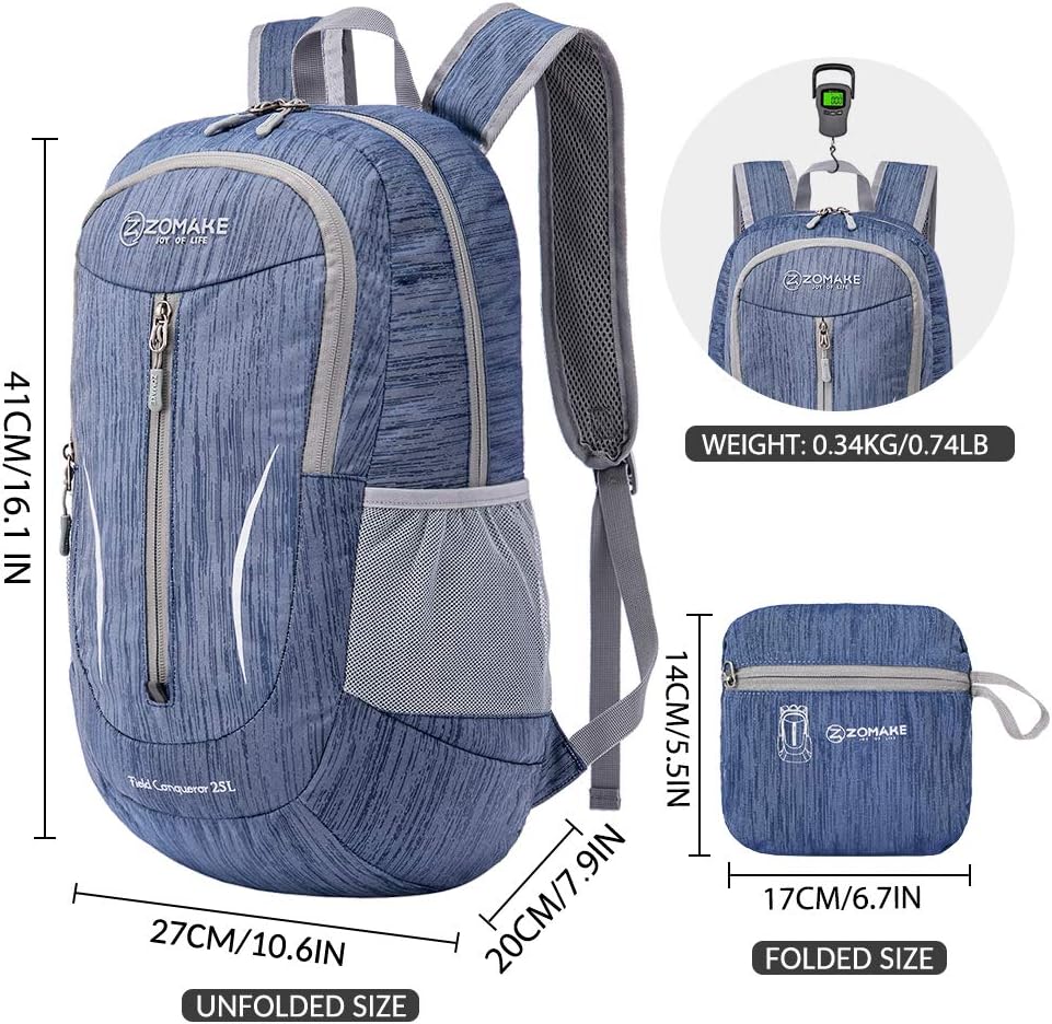 ZOMAKE 25L Ultra Lightweight Packable Backpack, Foldable Hiking Backpacks Water Resistant Small Folding Daypack for Travel(Navy Blue)