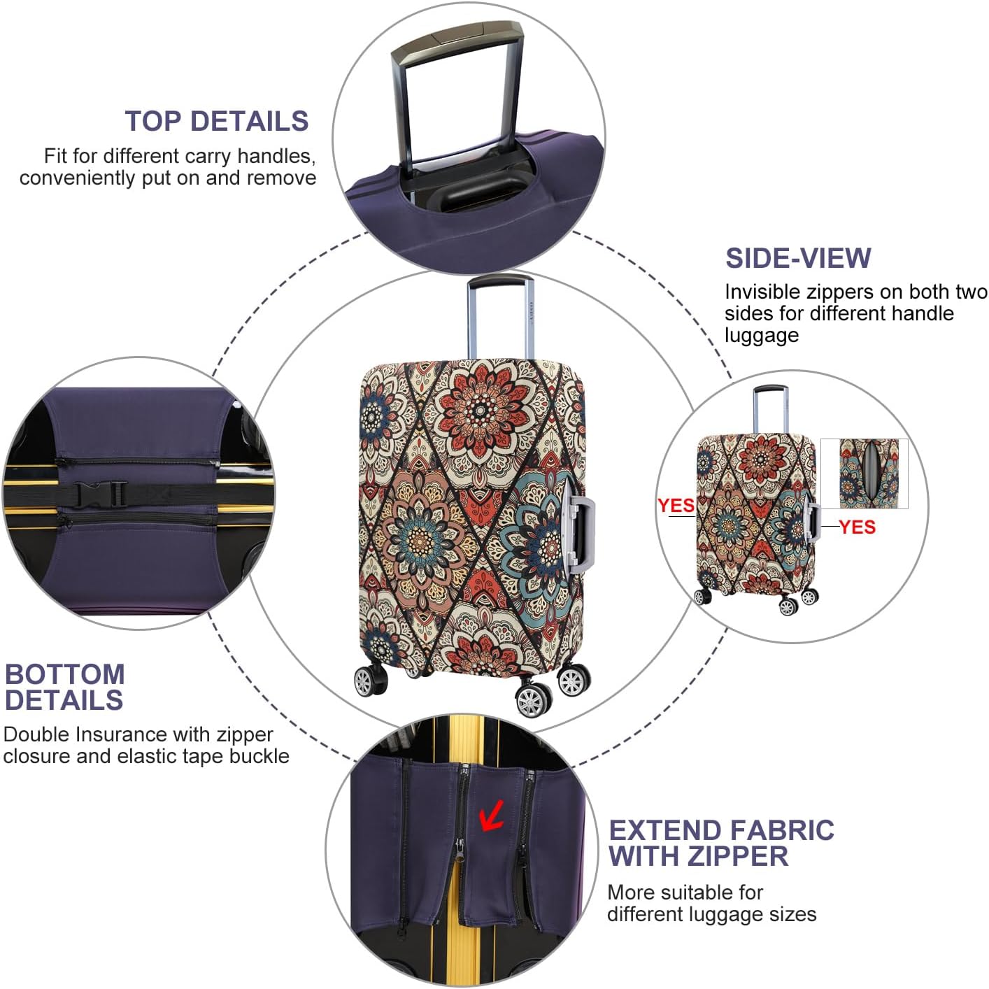 7-Mi Travel Trolley Case Cover Protector Suitcase Cover 19"-20" Trolley case Luggage Storage Covers for Men Women, Retro