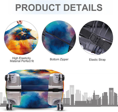 ANNA QUEEN Colorful Cat Luggage Cover, Artistic Blue Cat Design with Rainbow Colors, Stretchable, Washable Travel Sleeve for 20-22 Inch Suitcases