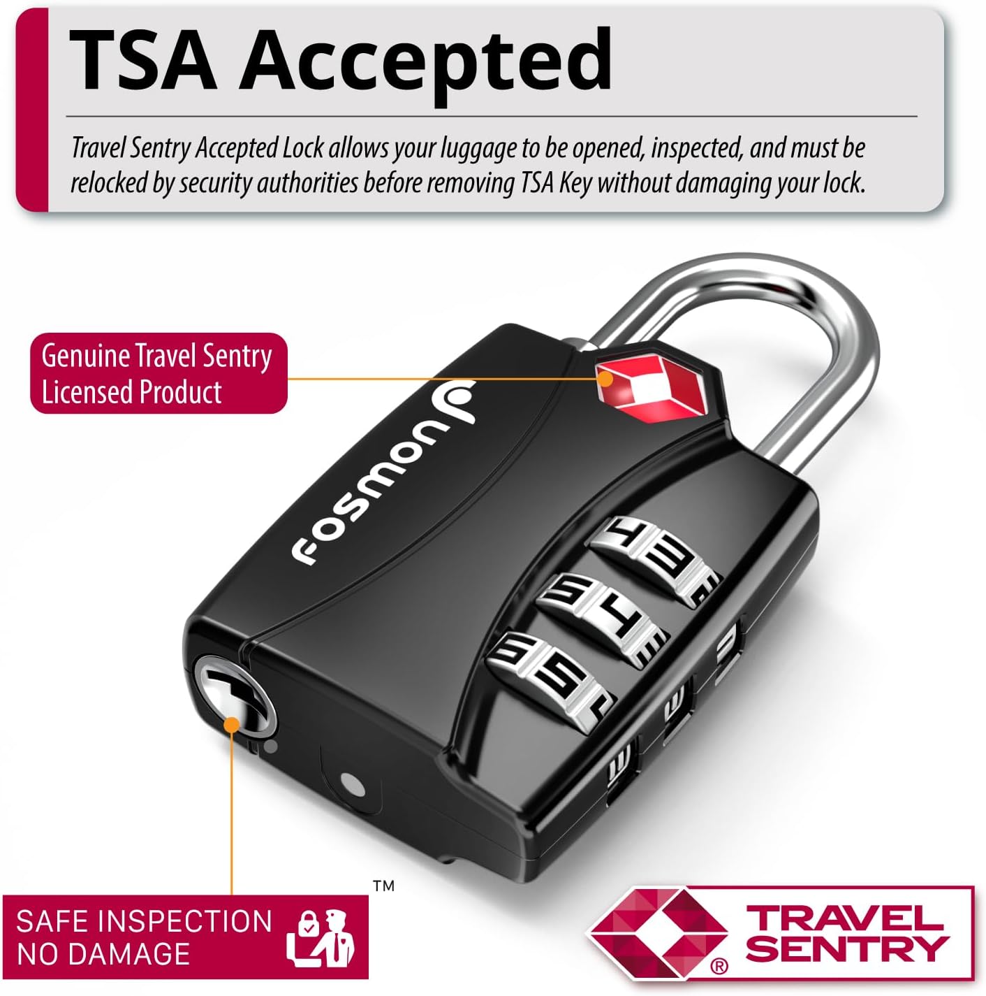 Fosmon TSA Approved Locks for Luggage. Suitcase Locks with Open Alert Indicator, 3 Digit Combination Padlock with Alloy Body for Travel, Backpack Zipper Anti Theft, Locker, Gym, Gun Case, Tent
