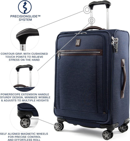 Travelpro Platinum Elite Softside Expandable Checked Luggage, 8 Wheel Spinner Suitcase, TSA Lock, Men and Women, True Navy Blue, Checked Medium 25-Inch