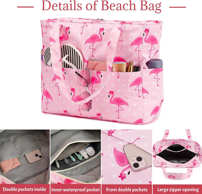 Waterproof Beach Tote Pool Bags for Women Ladies Extra Large Gym Tote Carry On Bag With Wet Compartment for Weekender Travel