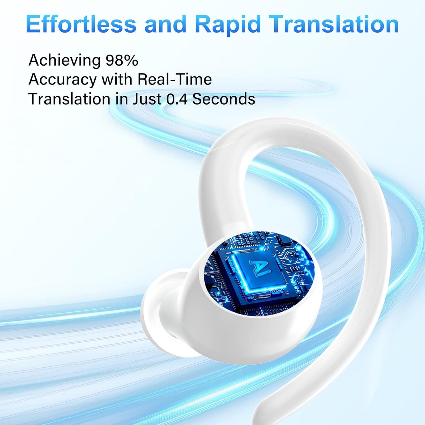 AI Translation Earbuds Real Time, 164 Language Translator Earbuds, 3-in-1 Bluetooth 5.4 Translation Headphones with 5 Translation Modes, 48H AI Ear buds Translator Device for Business/Learning, White