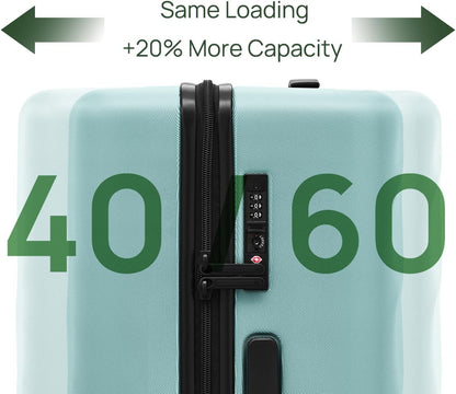 Trunk Luggage 22 Inch, Small Checked Luggage with Double Spinner Wheels, Anti-Burst Zipper, Hard Case PC Suitcase, Lightweight Travel Luggage, TSA Approved (Crystal Green, Hudson)