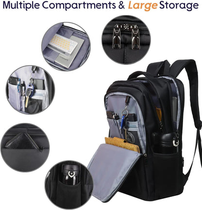 Laptop Backpack Fits 17 Inch Computer, Bussiness Travel Backpack with USB Charging Port and Anti Theft Pocket, Black