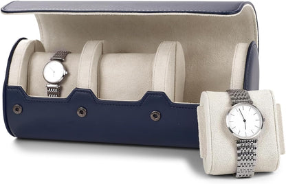 Oirlv Luxury Leather Watch Organizer Case Watch Box for Mens Jewelry Gift Box for Birthday Fathers Day Anniversary(3 slots, Royal Blue)