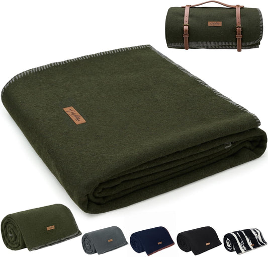 100% Wool Blanket, 62" x 86", Warm, Thick, Washable, Military Wool Blanket, Great for Camping, Outdoors, Sporting Events, Survival Kits