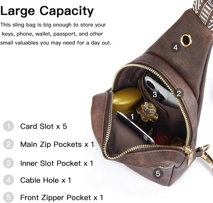 Telena Small Sling Bag for Women Leather Crossbody Fanny Packs Chest Bag for Women