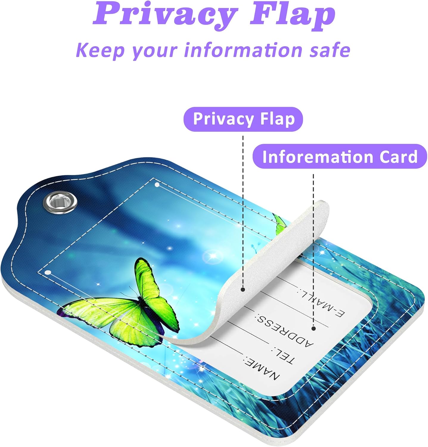 Luggage Tags for Suitcase Butterflies on Daisies in Forest 2 PCS Leather Travel Cruise Luggage Tag with Stainless Steel Loop Name ID Label Privacy Cover for Women Men Travel Bag Labels Set